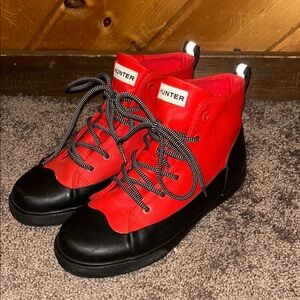Hunter for target bright red black dipped high top unisex shoes
